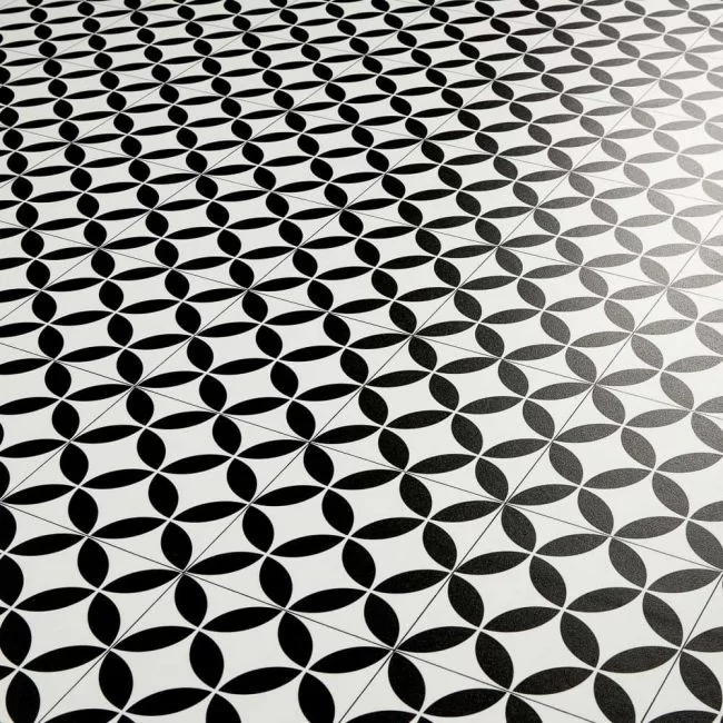 Black And White Bertie Tile Design Vinyl Flooring Sheet For Kitchens And Bathrooms