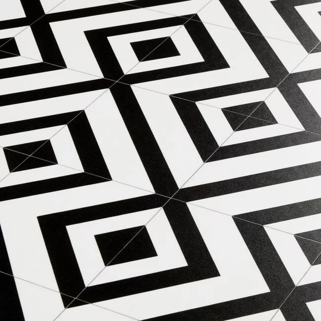Cairo 01 Egyption Art Deco Geometric Black And White Patterned Sheet Vinyl Lino Flooring In Hallway