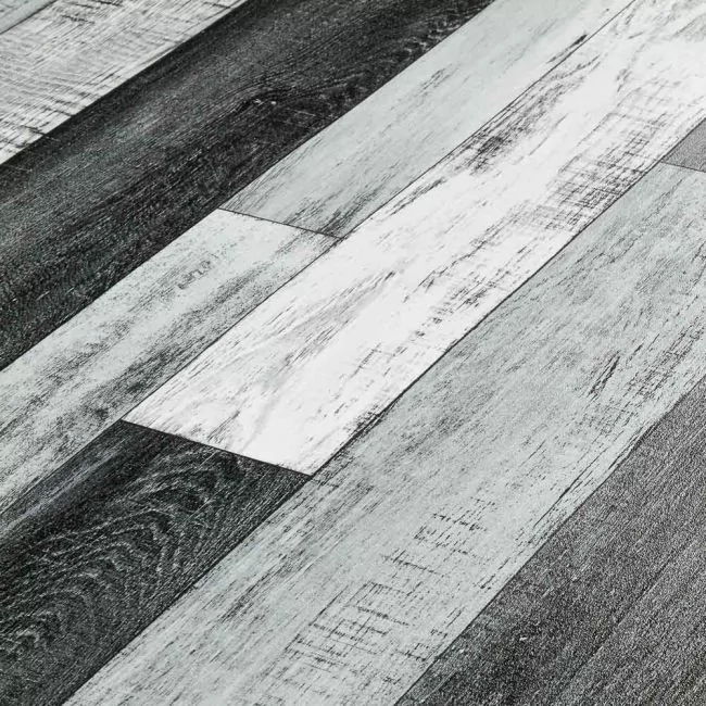 Silver, Grey And Black Wood Effect Vinyl Flooring Or Kitchens And Bathrooms In Metallic Design