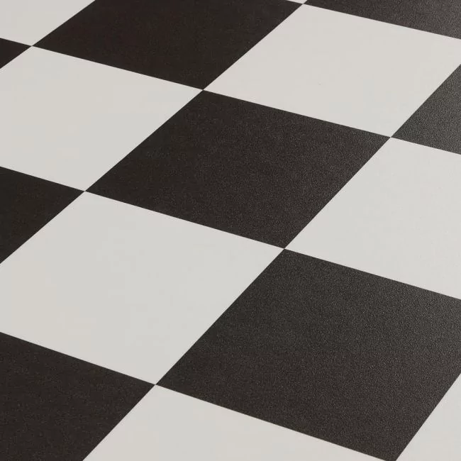 Black And White Checkerboard Cushioned Vinyl Flooring Sheet Lino For Kitchens And Bathrooms