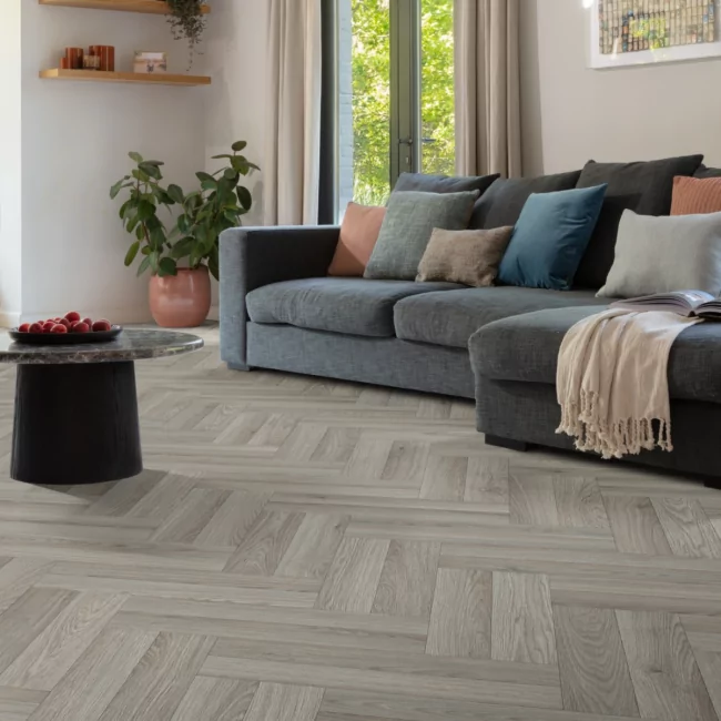 Lambert Grey Birch Parquet Felt Back Vinyl Flooring