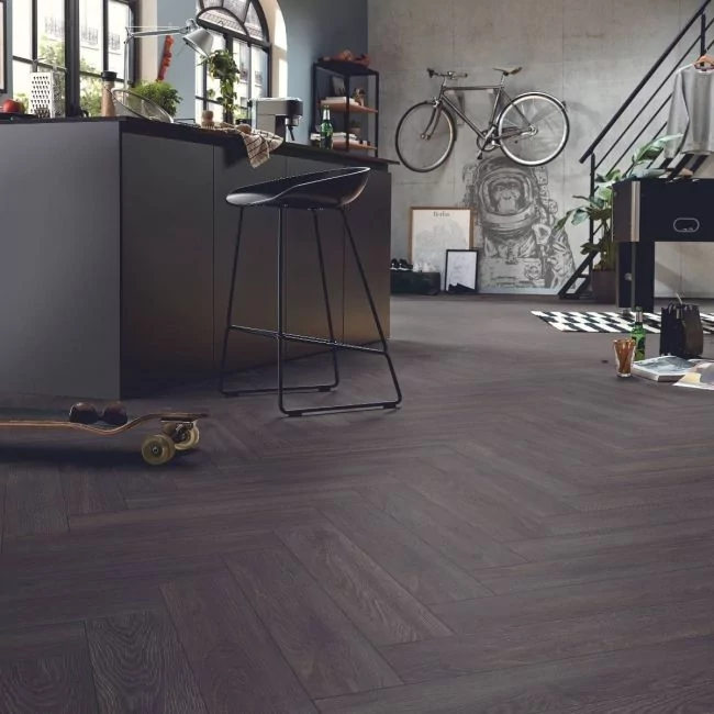 New Forest Black Oak Laminate Herringbone Flooring