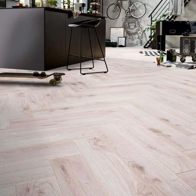 New Forest Pale Oak Laminate Herringbone Flooring