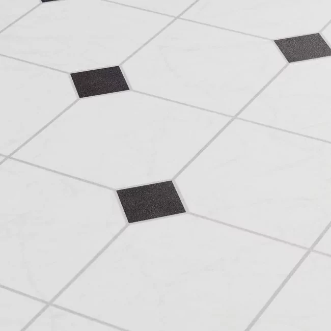 Black And White Keystone Style Cushioned Vinyl For Kitchen Areas And Halways Scapa 597