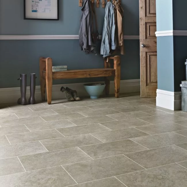 Beige And Grey Limestone Design Vinyl Floor Tiles In Rectangle Size Karndean Knight Tile Portland Stone St13