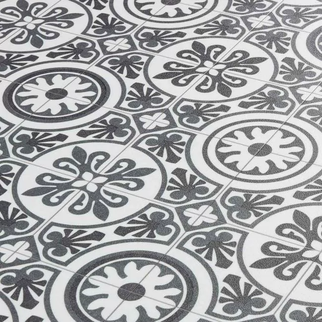 Black And White Moroccan Patterned Cushioned Vinyl Flooring Sheet Lino Tangier 03