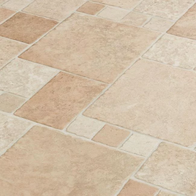 Random Tile Effect Cushioned Lino In Cream, Beige And Neutral Tones Atlas Toucan 535