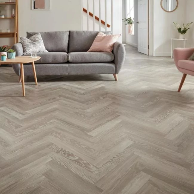 Knight Tile Parquet Effect Luxury Vinyl Flooring In Medium Grey Wood Effect Design For Kitchens And Hallways Sm-Kp138