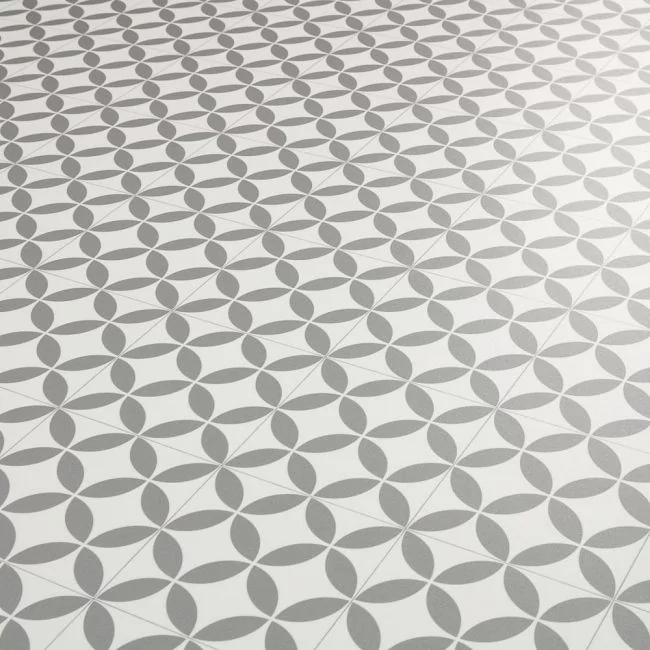 Grey And White Victorian Tile Effect Vinyl Flooring Sheet Verailles