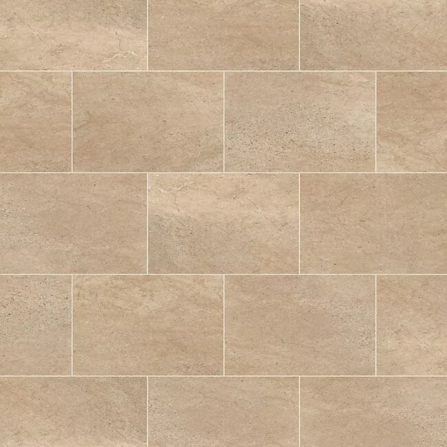 Glue Down Vinyl Floor Tiles In Sandy Beige That Look Great With White Wood Cabinets Bath Stone St12