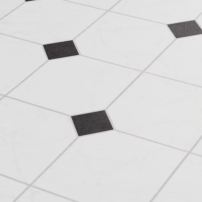 Black And White Keystone Style Cushioned Vinyl For Kitchen Areas And Halways Scapa 597