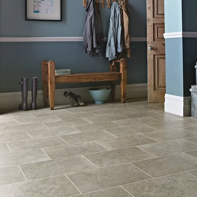 Beige And Grey Limestone Design Vinyl Floor Tiles In Rectangle Size Karndean Knight Tile Portland Stone St13