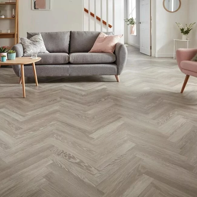 Knight Tile Parquet Effect Luxury Vinyl Flooring In Medium Grey Wood Effect Design For Kitchens And Hallways Sm-Kp138
