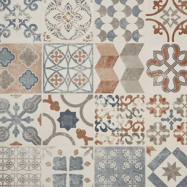 Distressed Tile Effect Sheet Vinyl Vinyl Flooring Gustavian 05 With Cushioned Backing