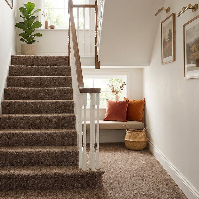 Leo Twist Bourbon Carpet on stairs